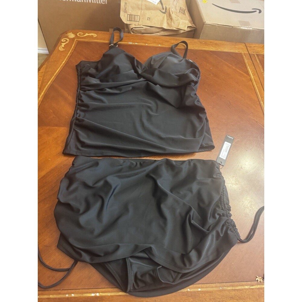 Nicole Miller Tankini with ruched swim skirt black size 3X~NWT - Picture 5 of 11